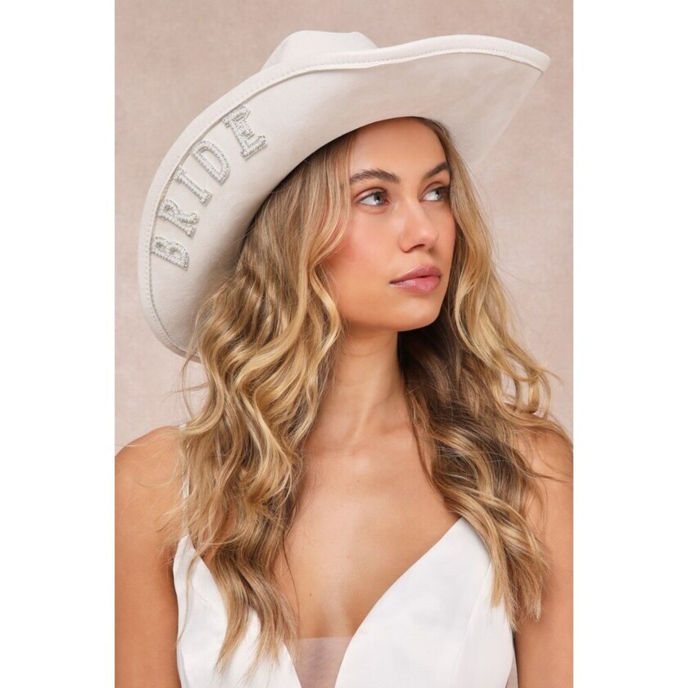 Lulus Last Rodeo White Bride Patch Rhinestone Pearl Cowboy Hat - Size One Size